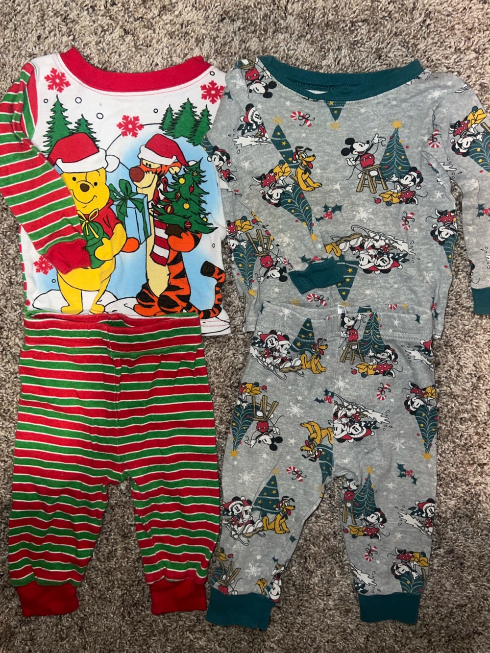 Disney Baby Toddler Kids 9M 12M Christmas Pajama Bundle Winnie The Pooh Mickey
